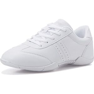 Baxinier Youth Girls White Cheerleading Dancing Shoes Athletic Training Tennis Walking Breathable Competition Cheer Sneakers - White 4 Big Kid