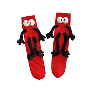 Acrawnni Magnetic Holding Hands Socks For Kids Boy Girl Funny Novelty Socks 3D Doll Big Eyes Friendship Mid-Tube Socks 1-12T (A-Red, One Size)