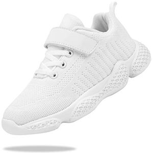 Shoful White Boys School Shoes Kids Trainers Girls Walking Shoes Breathable Lightweight Running Shoes Athletic Tennis Shoes Knit Fashion Sneakers 11.5 Uk Child