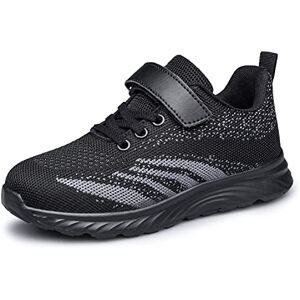 Lousst Kids Trainers Unisex Boys Girls Shoes Athletic Running Walking Shoes For Big Kid Black Size 4