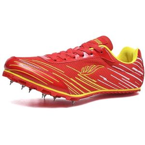 Gimly Lightweight Spikes Shoes Running Trainers 7 Nails Track Race Jumping Sneakers Professional Breathable Non-Slip For Men Women Girls Kids, Track & Field, High Jump, Standing Long Jump,Red,42eu