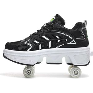 Pacum Kids Roller Skate Shoes For Boys Girls, Skateboarding Shoe Fashion Parkour Shoes 4-Wheels Unisex Retractable Skating Shoes For Children'S Park Sports Walking Shoes,Schwarz-37 Eu