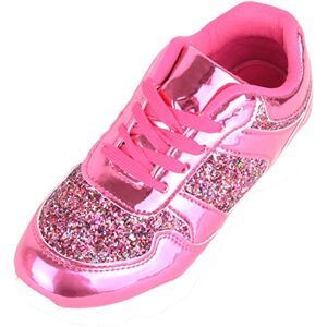 Absolute Footwear Childrens Kids Girls Slip On Lace Up Walking Running Sports Glitter Trainer Sneakers - Pink - Uk Child 12 / Eu 30-31