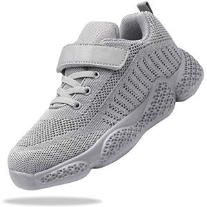 Shoful Boys Trainers Kids Tennis Shoes Girls Running Sport Shoes Lightweight Breathable Knit School Shoes Casual Walking Athletic Shoes Grey Size 1 Uk