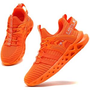Kricely Boys Kids Trainers Boys Tennis Shoes Girls Running Walking Shoes School Gym Sports Trainers Breathable Lightweight Sneakers（orange 12.5 Uk Child）