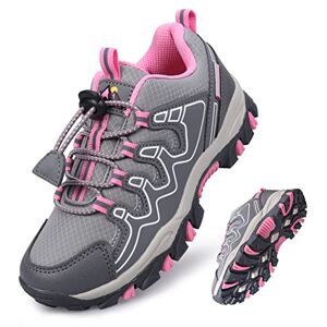 Uovo Girls Trainers Kids Walking Shoes Low-Top Sneakers Children Water Resistant Trekking Hiking Footwear Running Shoes Grey Pink Size 11 Little Girls