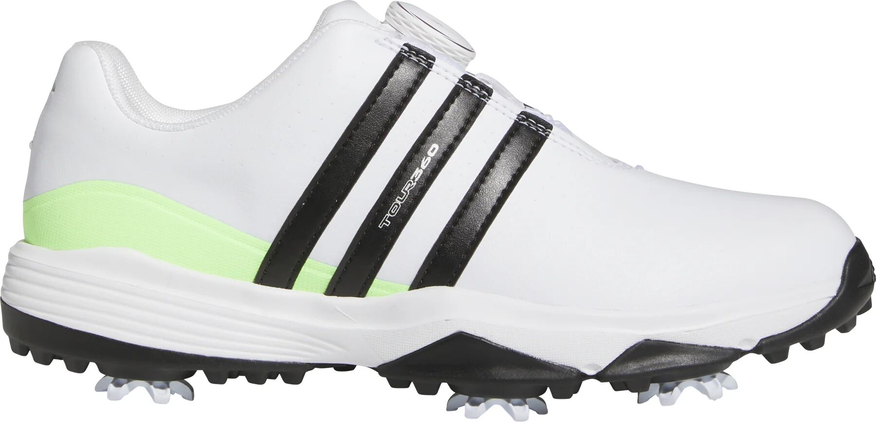 adidas Junior Kids Tour360 24 BOA Golf Shoes - Cloud White/Core Black/Green Spark - 6.5 - MEDIUM