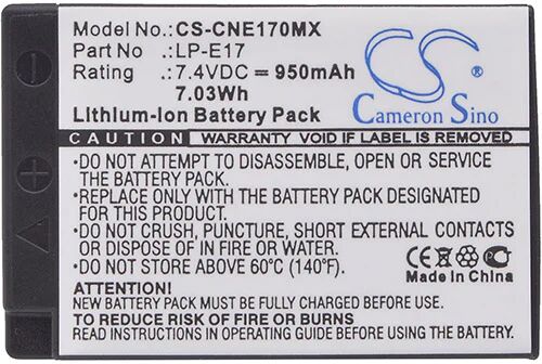 Cameron Sino Cne170Mx Battery Replacement For Canon Camera