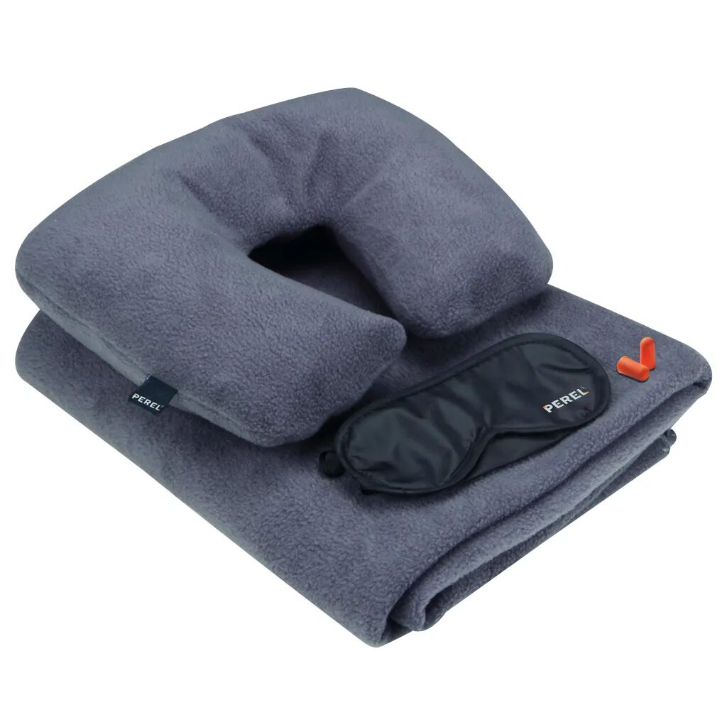 Perel Ensemble de confort de voyage 4 pcs Gris et noir