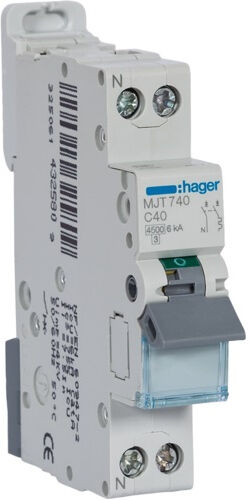 HAGER MJT740 - Disjoncteur 40A - 1P+N - Courbe C - PdC 6kA