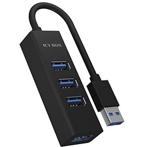 ICY BOX 4 Port USB Hub 3.0 mit USB 3.0 Verbindung, integriertes Kabel, Aluminium, Schwarz