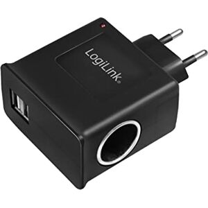 Logilink Steckdosenadapter, 2x USB-Port 1A max. (5W) + 1x Zigarettenanzünder Buchse 1A max (12W)