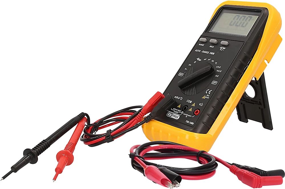 KS Tools Digital-Multimeter inkl. Prüfspitzen und Krokodilklemmen elektonisches Display