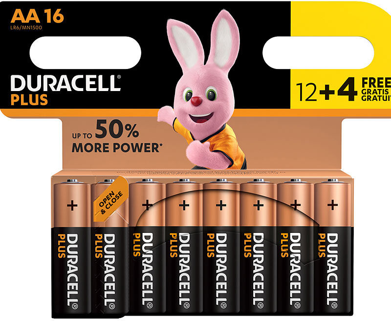 Duracell Batterien AA Plus Power Vorteils-Set 12 + 4 Stück gratis