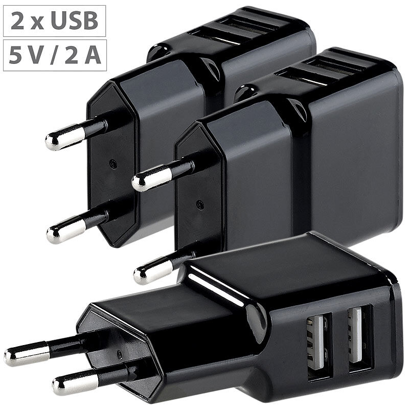 revolt 3er-Set Mini Pico 2-fach-USB-Netzteil mit 2,1 A / 10,5 Watt