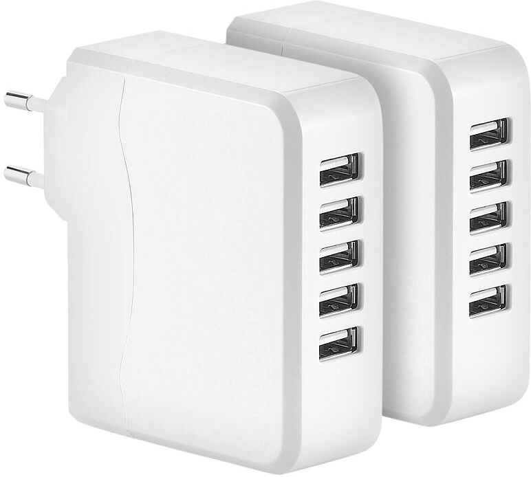 revolt 2er-Set Intelligentes 5-Port-USB-Wandnetzteil Smart Power, 34 Watt