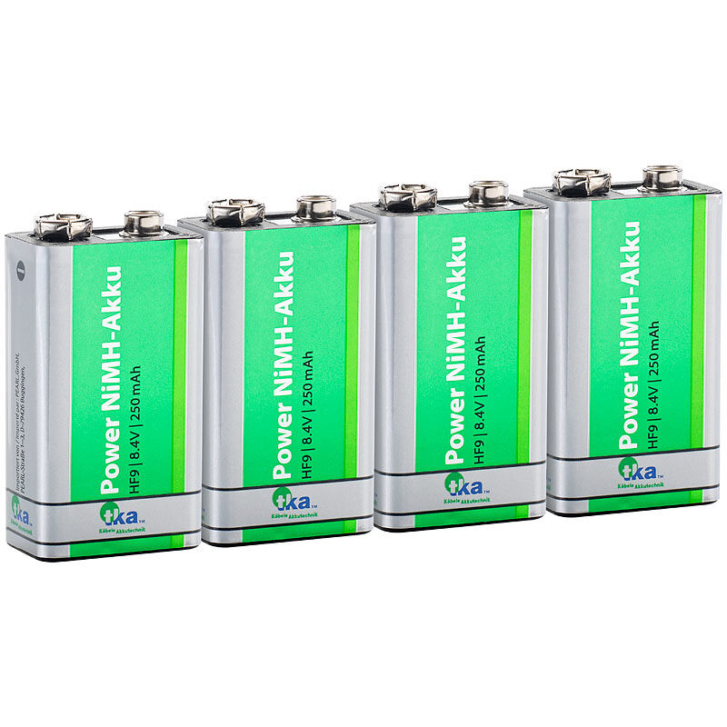 tka Köbele Akkutechnik 4er-Set Ready-2-Use NiMH-Akkus 9-V-Block 250 mAh, vorgeladen