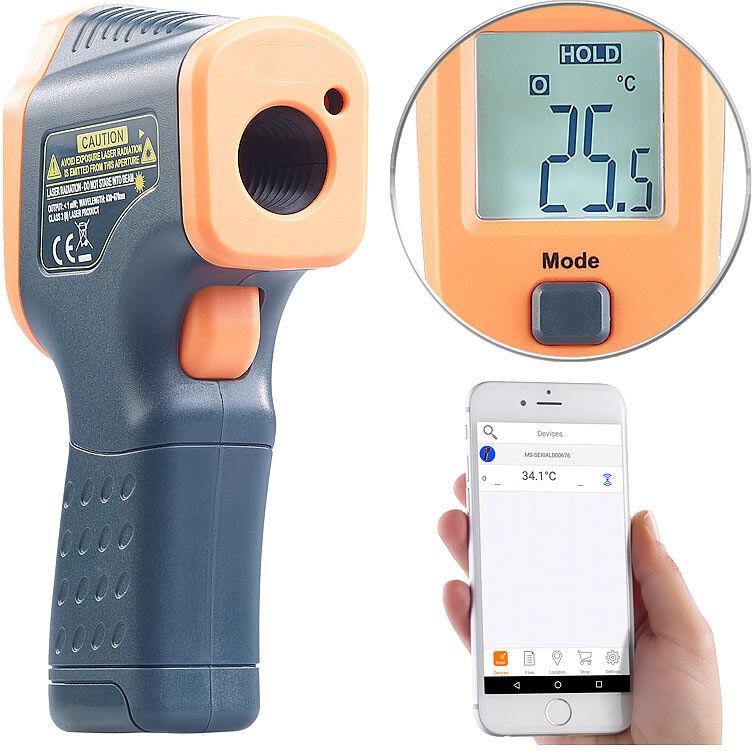 AGT Profi-Infrarot-Thermometer mit Laser, -50 bis +600 °C, LCD, Bluetooth