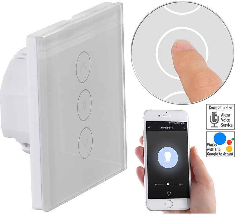 Luminea Home Control Touch-Lichtschalter & Dimmer, komp. zu Amazon Alexa & Google Assistant