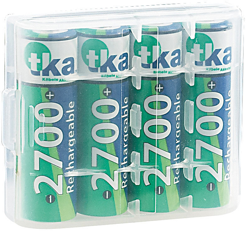 tka Köbele Akkutechnik 4er-Set NiMH-Akkus Typ AA / Mignon, 2.700 mAh, mit Aufbewahrungs-Box