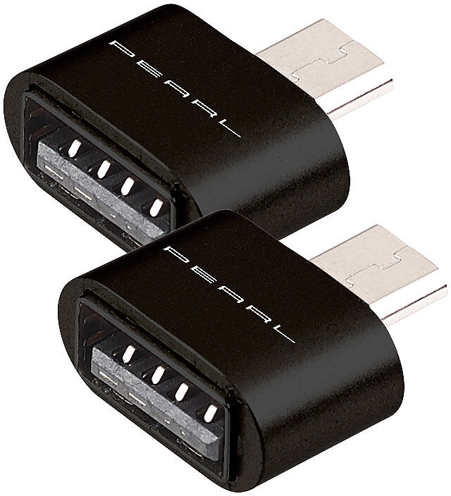 Pearl 2er-Set OTG-USB-Adapter, Alu-Gehäuse, USB-Buchse auf Micro-USB-Stecker