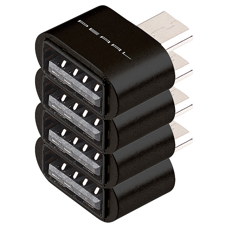 Pearl 4er-Set OTG-USB-Adapter, Alu-Gehäuse, USB-Buchse auf Micro-USB-Stecker