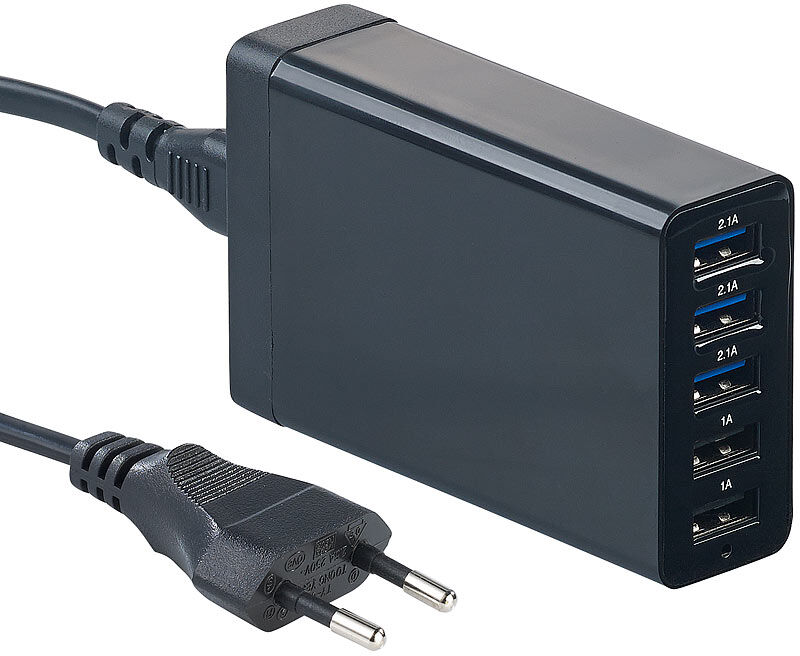 revolt 5-Port-USB-Netzteil mit dynamischer Ladestrom-Anpassung, bis 8 A, 40 W