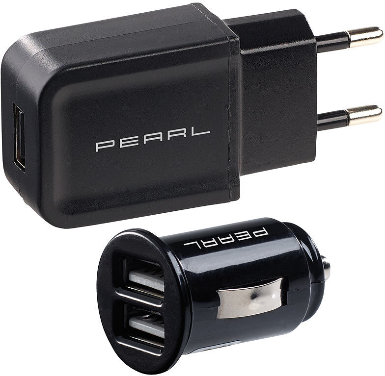 revolt USB-Ladeset mit 230-V-Netzteil (2 A) & 2-Port-Kfz-Ladegerät (2,1 A)