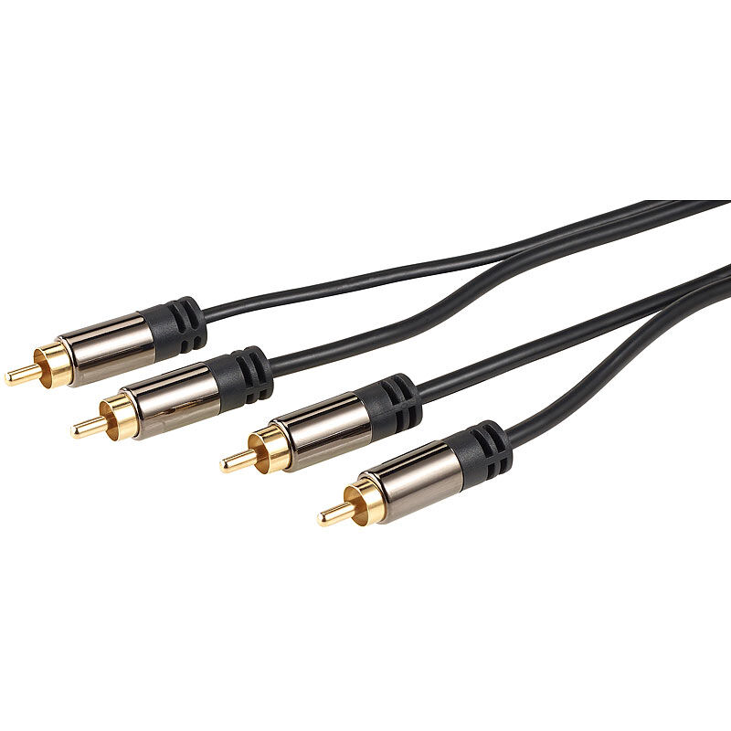 auvisio Premium-Stereo-Kabel 2 Cinch auf 2 Cinch, schwarz, 0,5 m, vergoldet