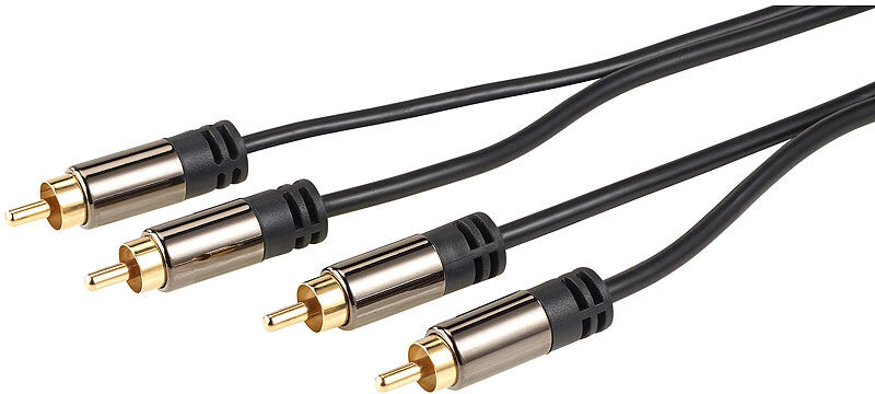 auvisio Premium-Stereo-Kabel 2 Cinch auf 2 Cinch, schwarz, 10 m, vergoldet