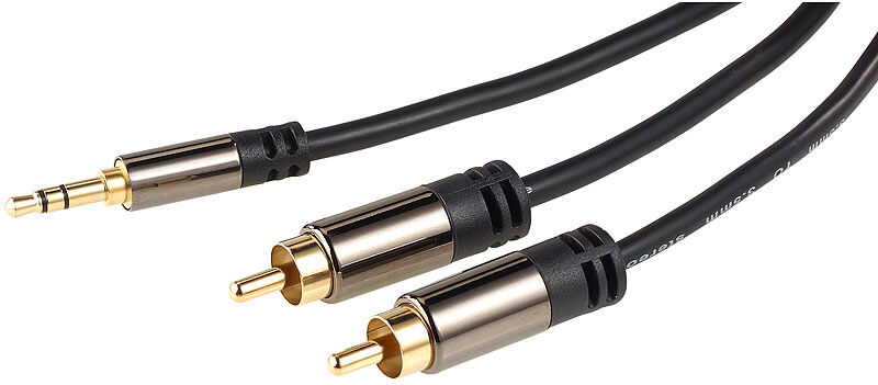 auvisio Premium-Stereo-Kabel 3,5-mm-Klinke auf 2 Cinch-Stecker, 2 m, vergoldet