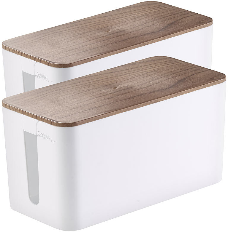 Callstel 2er-Set Kabelboxen klein, 23 x 11,5 x 12 cm, Nussbaum-Holzoptik