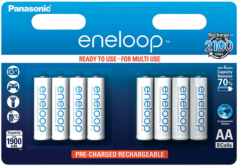 Panasonic eneloop NiMH-Akkus AA Mignon 1.900 mAh, 1,2V, 8er-Pack