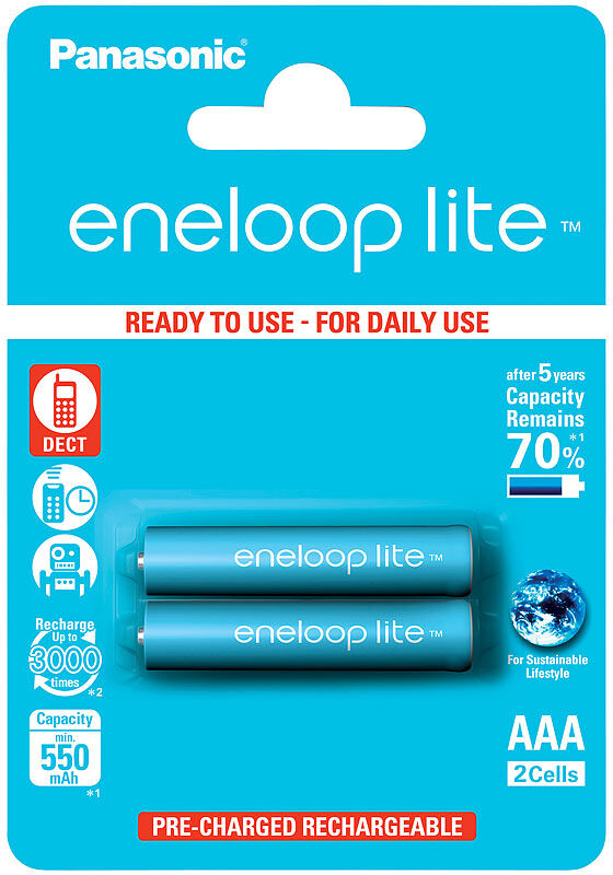 Panasonic eneloop lite NiMH-Akkus AAA / Micro, 1,2 Volt, 550 mAh, 2er-Pack