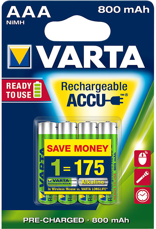 Varta 4er-Set NiMH-Akkus Typ AAA / Micro, 800 mAh