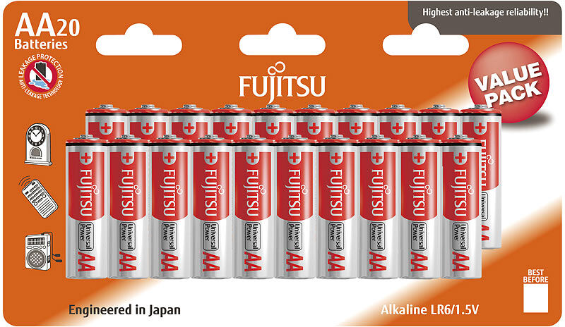 Fujitsu Universal Power Alkaline-Batterien Typ AA/Mignon, LR6, 1,5V, 20er-Set