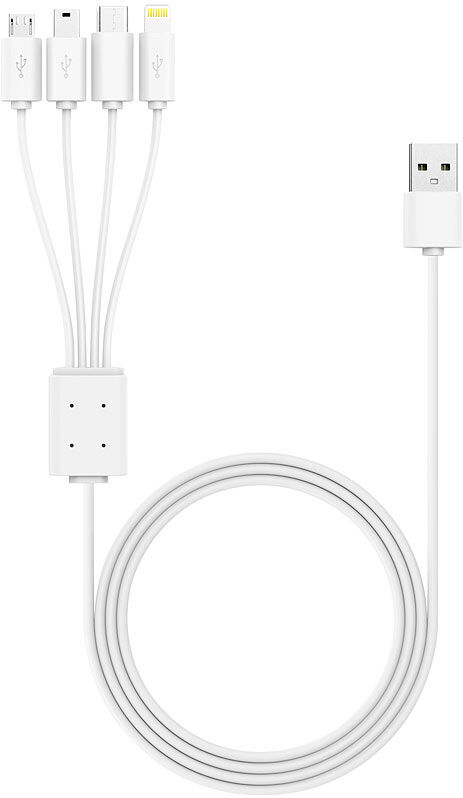 Xlayer 4in1-Ladekabel mit Micro- & Mini-USB, USB C & Lightning, 150 cm, 2,1 A