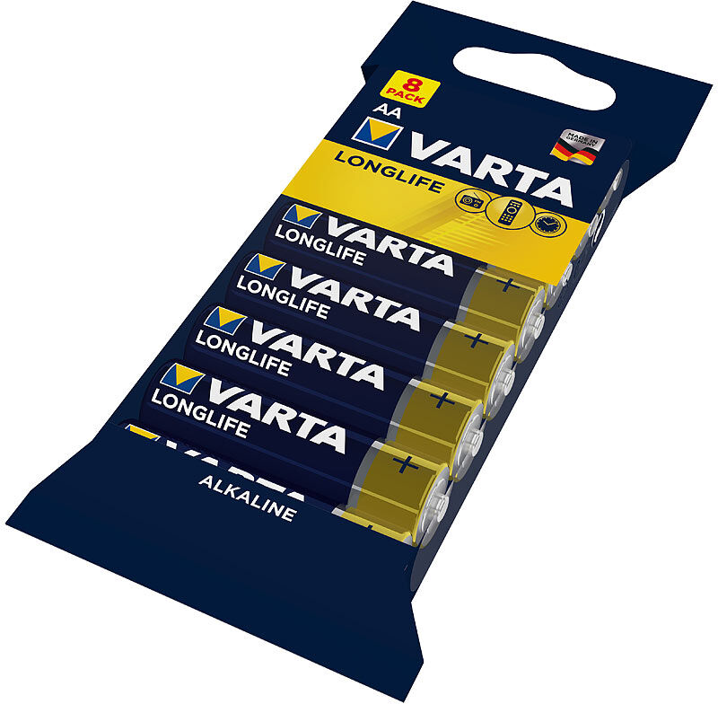 Varta Longlife Alkaline-Batterie, Typ AA / Mignon / LR6, 1,5 Volt, 8er-Set