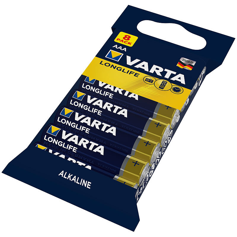 Varta Longlife Alkaline-Batterie, Typ AAA / Micro / LR03, 1,5 Volt, 8er-Set
