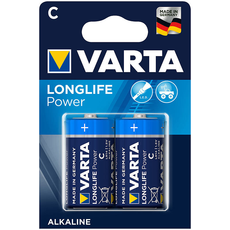 Varta Longlife Power Alkaline-Batterie, Typ Baby / C / LR14, 1,5 V, 2er-Set