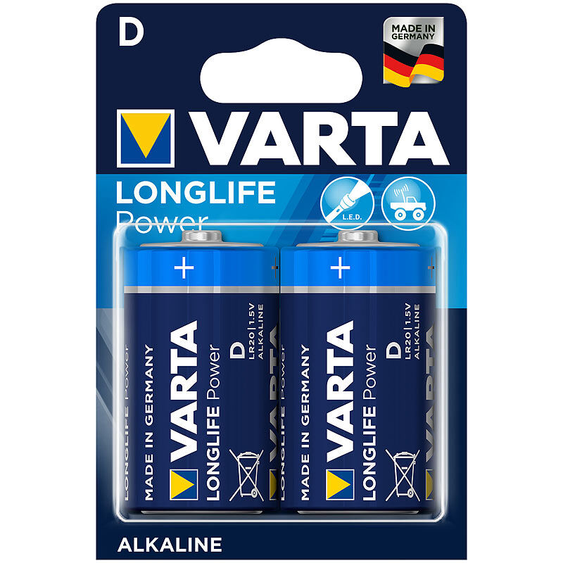 Varta Longlife Power Alkaline-Batterie, Typ Mono / D / LR20, 1,5 V, 2er-Set