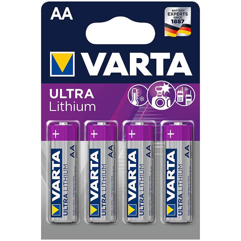 Varta Ultra Lithium-Batterie, Typ AA / Mignon / R6, 1,5 Volt, 4er-Set