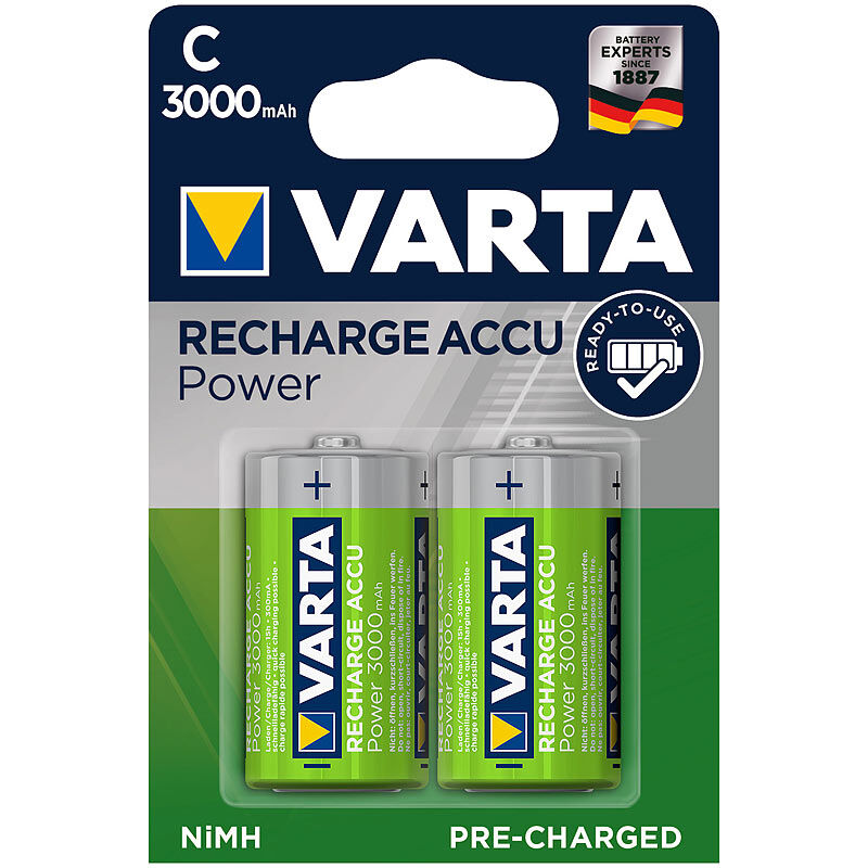 Varta Accu Power NiMH-Akku, Typ Baby / C / HR14, 1,2 V, 3.000 mAh, 2er-Set