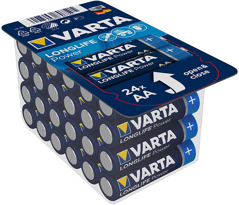 Varta Longlife Power Alkaline-Batterien Typ AA / Mignon, 1,5 Volt, 24er-Pack