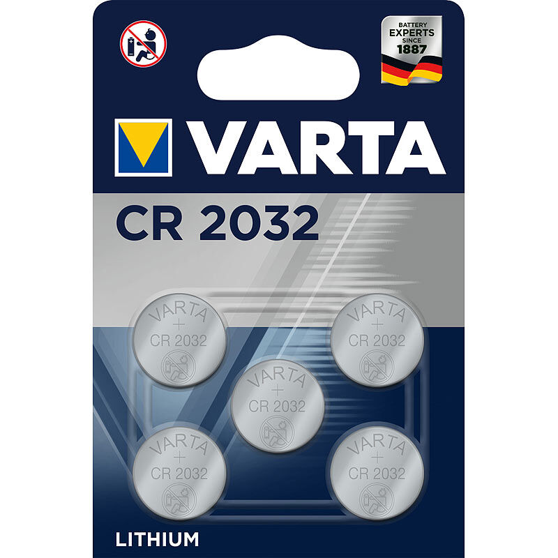 Varta Electronics Lithium Knopfzelle, CR2032, 3 Volt, 230 mAh (5er-Pack)