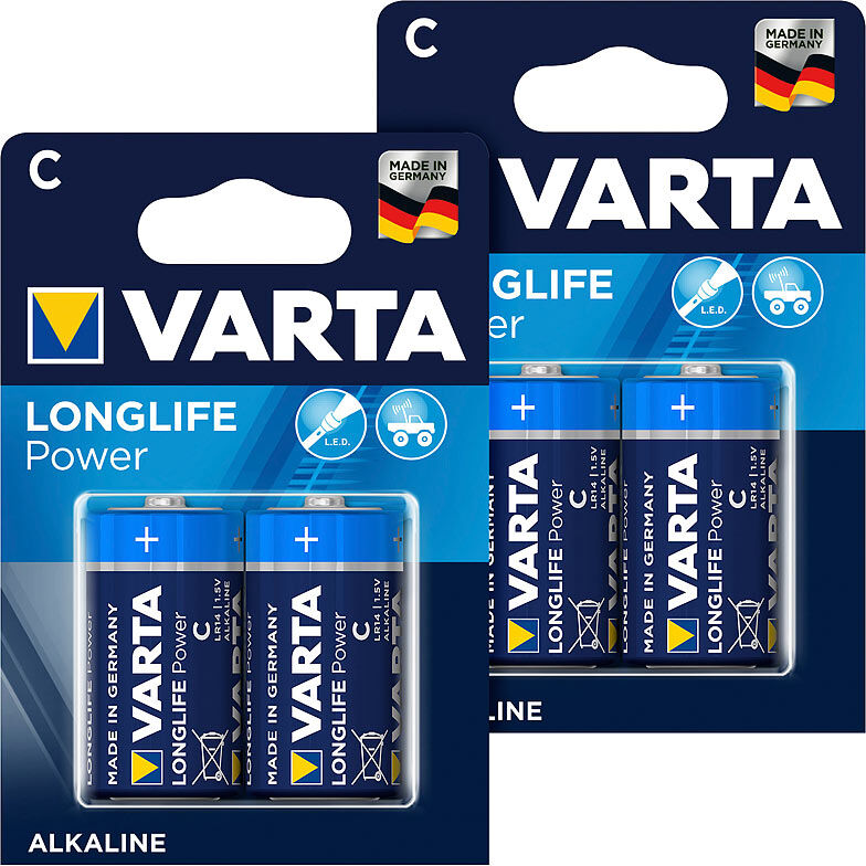 Varta Longlife Power Alkaline-Batterie, Typ Baby / C / LR14, 1,5 V, 4er-Set