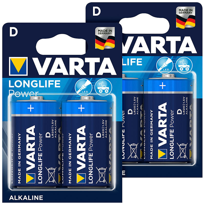 Varta Longlife Power Alkaline-Batterie, Typ Mono / D / LR20, 1,5 V, 4er-Set