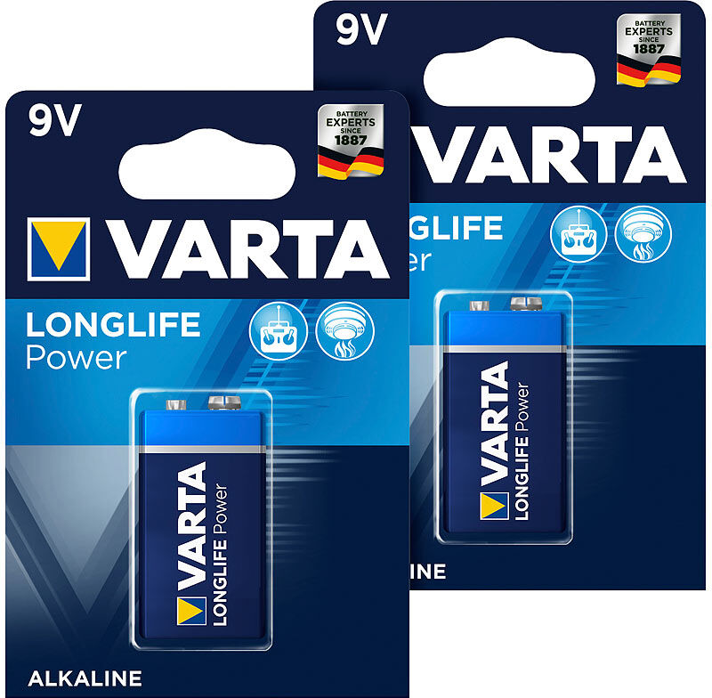 Varta Longlife Power Batterie, Typ 9V/E-Block / 6LR3146, 9 Volt 2er-Set