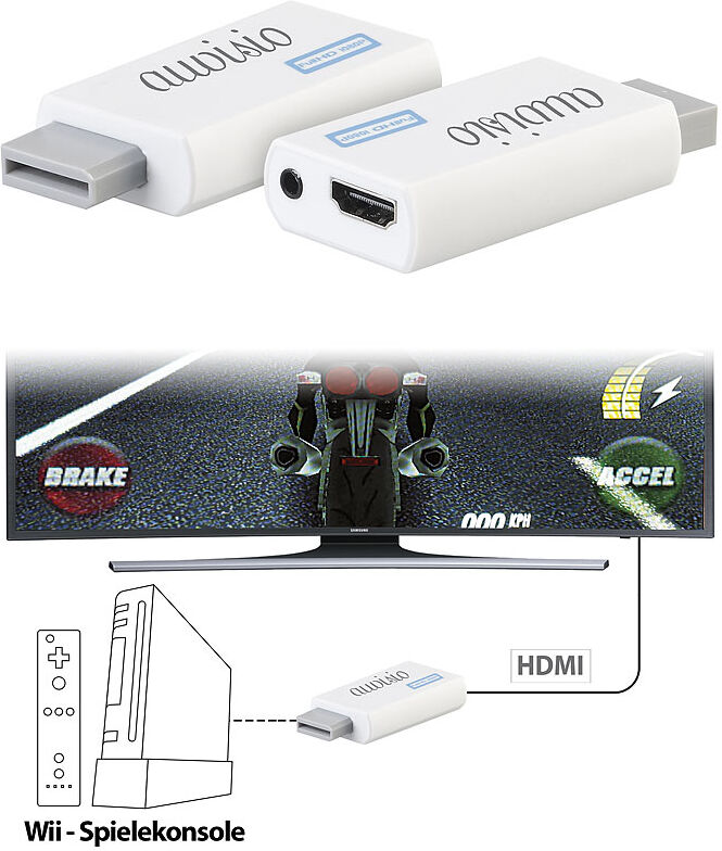 auvisio Wii-HDMI-Adapter, Full-HD-Auflösung, 60 B./Sek., GameCube-kompatibel