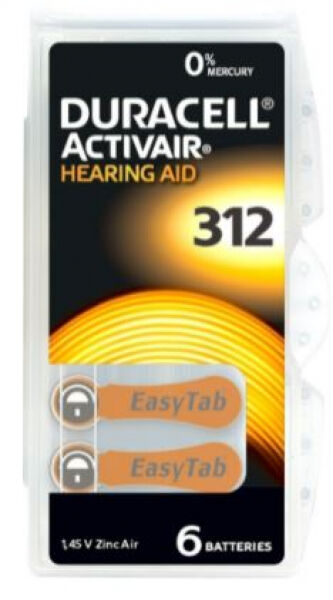 Duracell Zinc Air Hearing Aid 312 / 1.45v Batterie - 6er